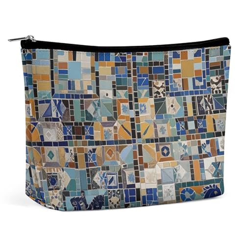 FHESDCW Nostalgische Marmor-Make-up-Tasche für Damen, PU-Leder, wasserdicht, Kosmetiktasche mit Reißverschluss, tragbarer Reise-Make-up-Organizer von FHESDCW