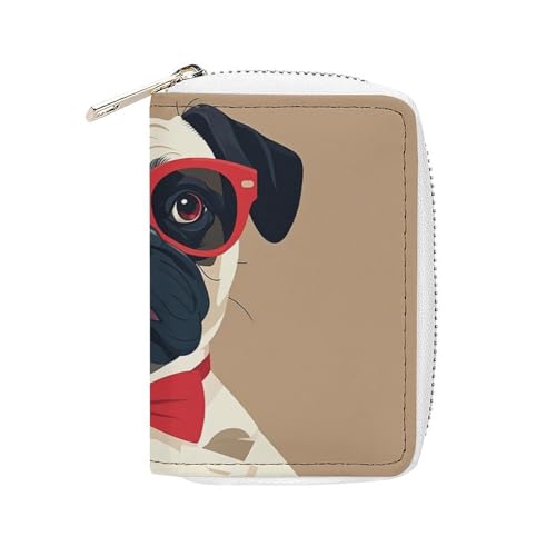 FHESDCW Old Fashion Khabby Dog Card Holder for Men Women, Leather Credit Card Holder with 20 Card Slots Small Purse with Zipper von FHESDCW