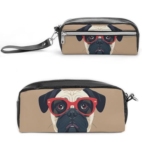 FHESDCW Old Fashion Khabby Hunde-Federmäppchen, großes Fassungsvermögen, mit Reißverschluss, wasserdichte Kosmetiktasche für Reisen, Vintage-Leder-Federmäppchen für Damen und Herren von FHESDCW
