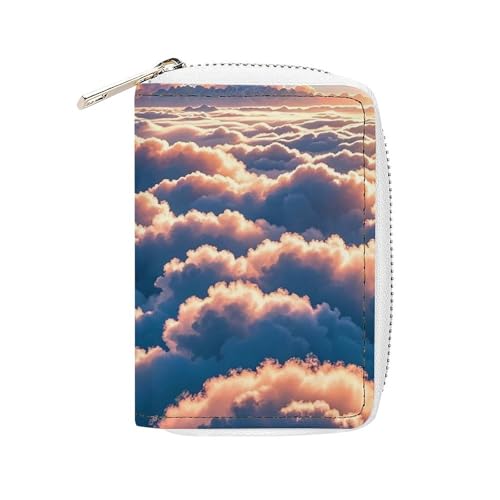 FHESDCW On Top of The Cloud Kartenetui für Herren und Damen, Leder, Kreditkartenetui mit 20 Kartenfächern, kleine Geldbörse mit Reißverschluss von FHESDCW