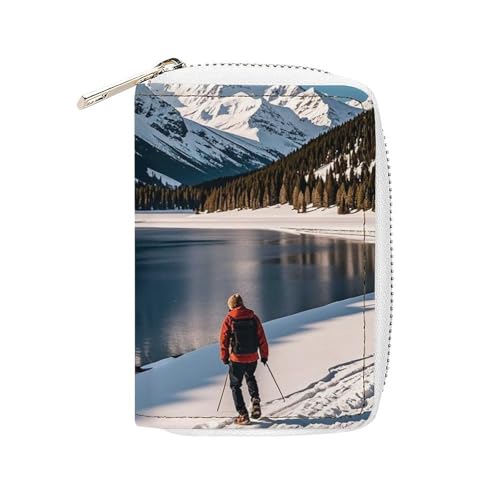 FHESDCW People Cross Lakes Kartenetui für Männer und Frauen, Leder Kreditkartenetui mit 20 Kartenfächern, kleine Geldbörse mit Reißverschluss von FHESDCW