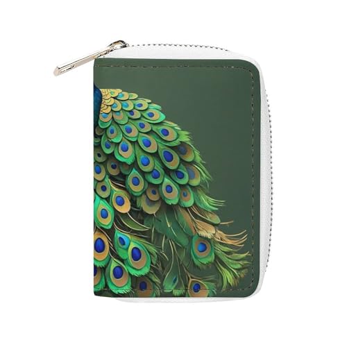 FHESDCW Pfau mit Quasten Kartenhalter für Männer und Frauen, Leder Kreditkartenetui mit 20 Kartenfächern, kleine Geldbörse mit Reißverschluss von FHESDCW
