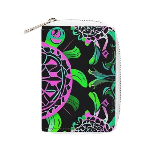 FHESDCW Psychedelic Sea Turtle Kartenetui für Männer und Frauen, Leder Kreditkartenetui mit 20 Kartenfächern, kleine Geldbörse mit Reißverschluss von FHESDCW