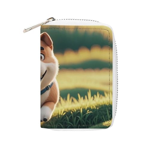 FHESDCW Real Maji Dog Running Card Holder for Men Women, Leather Credit Card Holder with 20 Card Slots Small Purse with Zipper von FHESDCW