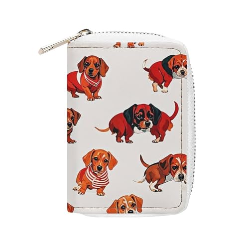 FHESDCW Romantisches Kartenetui für Hunde und Männer, Leder, Kreditkartenetui mit 20 Kartenfächern, kleine Geldbörse mit Reißverschluss von FHESDCW