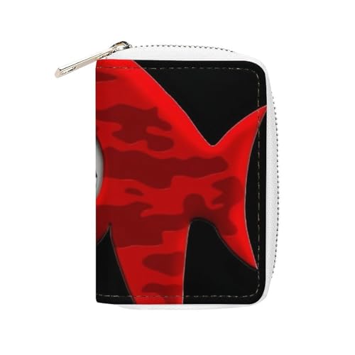 FHESDCW Rot-schwarzer Hai-Kartenhalter für Männer und Frauen, Leder-Kreditkartenetui mit 20 Kartenfächern, kleine Geldbörse mit Reißverschluss von FHESDCW