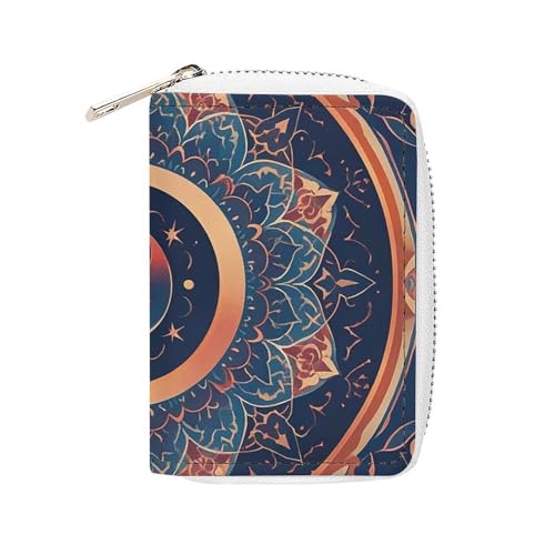 FHESDCW Rundes Kartenetui mit Blumenfragmenten für Männer und Frauen, Leder, Kreditkartenetui mit 20 Kartenfächern, kleine Geldbörse mit Reißverschluss von FHESDCW