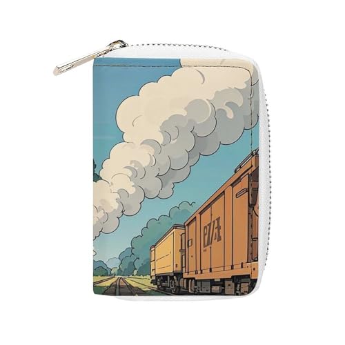 FHESDCW Rural Lokomotive Smoking Railway Kartenetui für Männer Frauen Leder Kreditkartenetui mit 20 Kartenfächern Kleine Geldbörse mit Reißverschluss von FHESDCW