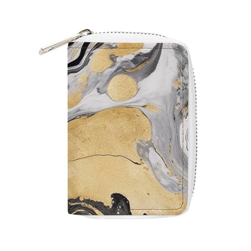 FHESDCW Schwarzer goldener Marmor-Tintenkartenhalter für Männer und Frauen, Leder-Kreditkartenetui mit 20 Kartenfächern, kleine Geldbörse mit Reißverschluss von FHESDCW