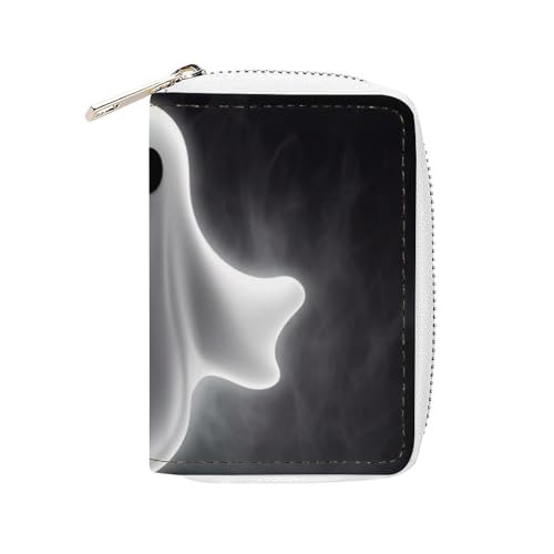 FHESDCW Schwarzes und Halloween-Geisterkartenetui für Männer und Frauen, Leder-Kreditkartenetui mit 20 Kartenfächern, kleine Geldbörse mit Reißverschluss von FHESDCW