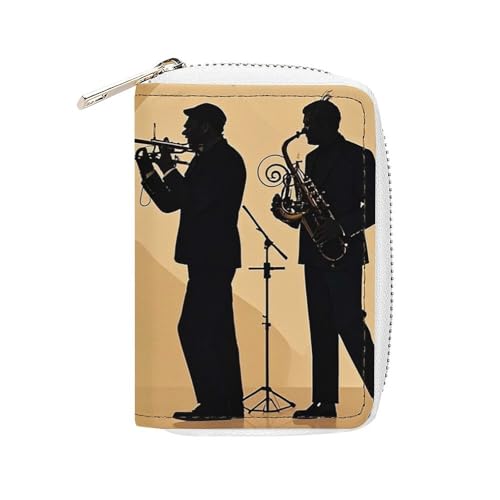 FHESDCW Silhouette of A Jazz Quartett Performing Card Holder for Men Women, Leather Credit Card Holder with 20 Card Slots Small Purse with Zipper von FHESDCW