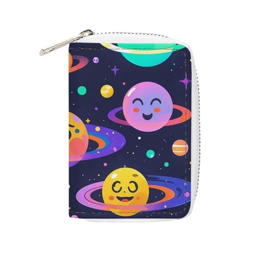 FHESDCW Space Emoticons Kartenetui für Männer und Frauen, Leder Kreditkartenetui mit 20 Kartenfächern, kleine Geldbörse mit Reißverschluss von FHESDCW