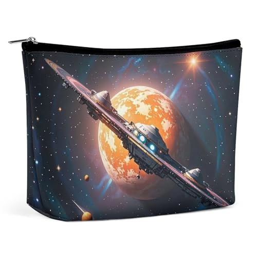FHESDCW Spaceship Make-up-Tasche für Damen, PU-Leder, wasserdicht, Kosmetiktasche mit Reißverschluss, tragbarer Reise-Make-up-Organizer von FHESDCW