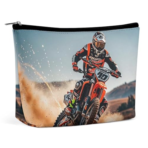 FHESDCW Sport-Motorrad-Make-up-Tasche für Damen, PU-Leder, wasserdichte Kosmetiktasche mit Reißverschluss, tragbarer Reise-Make-up-Organizer FHESDCW Sport-Motorrad-Make-up-Tasche für Damen, PU-Leder, wasserdichte Kosmetiktasche mit Reißverschluss, tragbarer Reise-Make-up-Organizer von FHESDCW