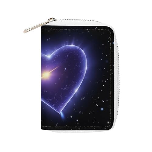 FHESDCW Sternschnuppe Herz Kartenetui für Männer Frauen Leder Kreditkartenetui mit 20 Kartenfächern Kleine Geldbörse mit Reißverschluss von FHESDCW