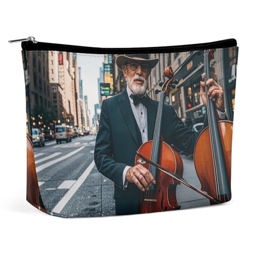 FHESDCW Street Singer und Kontrabassspieler Make-up-Tasche für Damen, PU-Leder, wasserdicht, Kosmetiktasche mit Reißverschluss, tragbarer Reise-Make-up-Organizer FHESDCW Street Singer und Kontrabassspieler Make-up-Tasche für Damen, PU-Leder, wasserdicht, Kosmetiktasche mit Reißverschluss, tragbarer Reise-Make-up-Organizer von FHESDCW