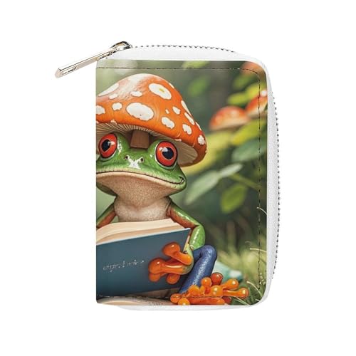 FHESDCW The Frog Family Is Reading Card Holder for Men Women, Leather Credit Card Holder with 20 Card Slots Small Purse with Zipper von FHESDCW