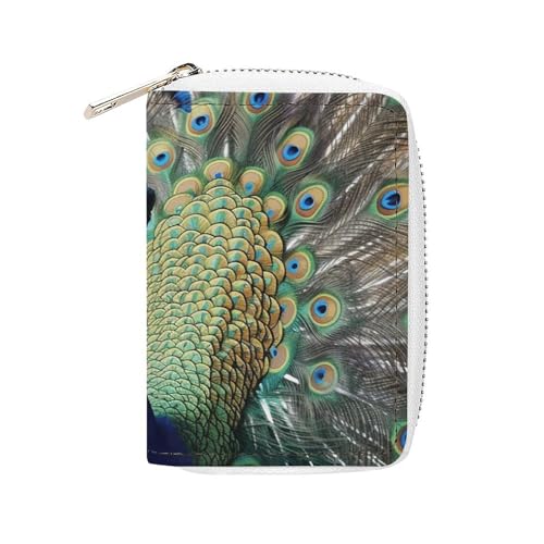 FHESDCW The Peacock Kartenetui für Herren und Damen, Leder, Kreditkartenetui mit 20 Kartenfächern, kleine Geldbörse mit Reißverschluss von FHESDCW