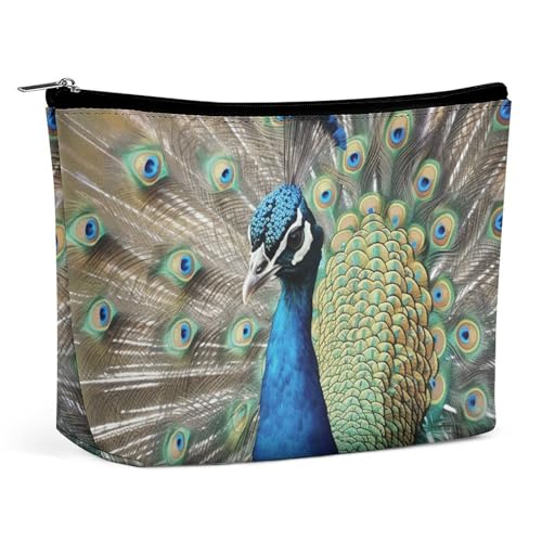 FHESDCW The Peacock Make-up-Tasche für Damen, PU-Leder, wasserdicht, Kosmetiktasche mit Reißverschluss, tragbarer Reise-Make-up-Organizer von FHESDCW
