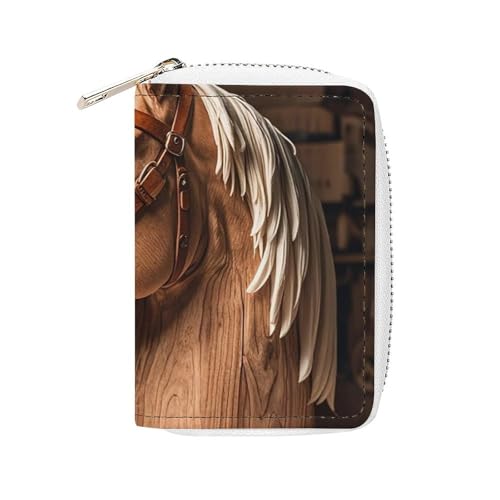 FHESDCW Top Carpenter's Horse Head Kartenetui für Männer Frauen Leder Kreditkartenetui mit 20 Kartenfächern Kleine Geldbörse mit Reißverschluss von FHESDCW