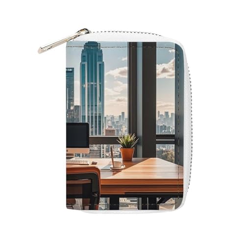 FHESDCW Urban Architecture Kartenetui für Herren und Damen, Leder Kreditkartenetui mit 20 Kartenfächern, kleine Geldbörse mit Reißverschluss von FHESDCW