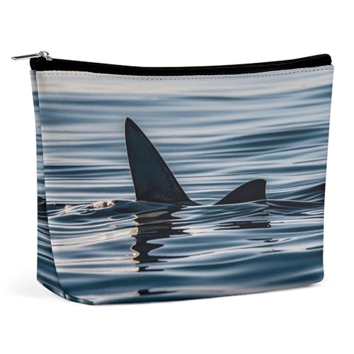 FHESDCW Wasser-Make-up-Tasche mit Haifischflosse für Damen, PU-Leder, wasserdicht, Kosmetiktasche mit Reißverschluss, tragbarer Reise-Make-up-Organizer von FHESDCW