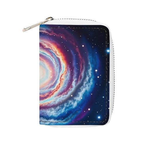 FHESDCW Weltraumnebel Gas Wolke Kartenetui für Männer Frauen Leder Kreditkartenetui mit 20 Kartenfächern Kleine Geldbörse mit Reißverschluss von FHESDCW