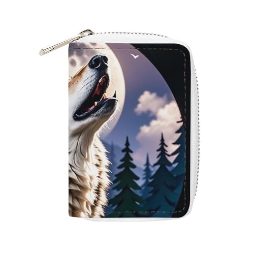 FHESDCW Wölfe Kartenetui für Männer und Frauen, Leder Kreditkartenetui mit 20 Kartenfächern, kleine Geldbörse mit Reißverschluss von FHESDCW