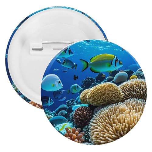 Fisch Korallenriff Abzeichen Metall Runde Pins Leichte Brosche für Rucksack Mode Button Pins Abzeichen für Hemden Jacken Schal Mantel Unisex, 20PCS, Weißblech, Runde Metallnadeln von FHESDCW