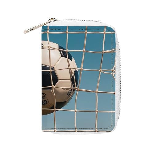 Fußball im Fußball Netzwerk Kartenetui für Männer Frauen Leder Kreditkartenetui mit 20 Kartenfächern Kleine Geldbörse mit Reißverschluss von FHESDCW