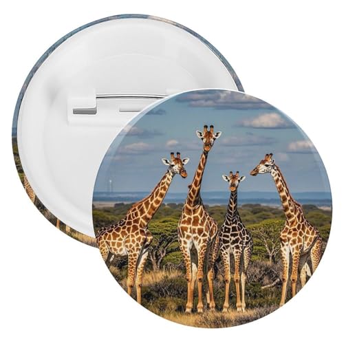 Giraffenfamilie Abzeichen Metall Runde Pins Leichte Brosche für Rucksack Mode Button Pins Abzeichen für Hemden Jacken Schal Mantel Unisex, 5 Stück, Weißblech, Runde Metallnadeln von FHESDCW