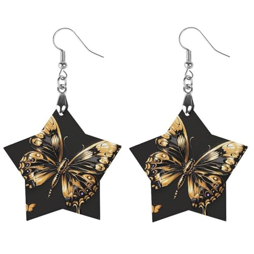 Goldene Schmetterlings-Holzohrringe für Damen, Vintage, eleganter Holzschmuck, leichte Ohrringe für Hochzeit, Party, alltägliches Schmuckgeschenk, Circular, Holz, Holz Goldene Schmetterlings-Holzohrringe für Damen, Vintage, eleganter Holzschmuck, leichte Ohrringe für Hochzeit, Party, alltägliches Schmuckgeschenk, Circular, Holz, Holz von FHESDCW