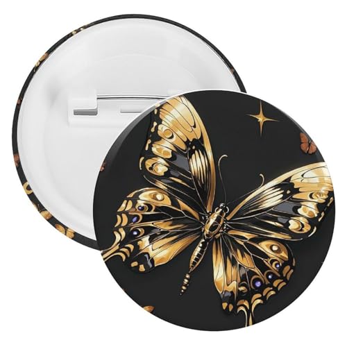 Goldener Schmetterling Abzeichen Metall Runde Pins Leichte Brosche für Rucksack Mode Button Pins Abzeichen für Hemden Jacken Schal Mantel Unisex, 12PCS, Weißblech, Runde Metallnadeln von FHESDCW