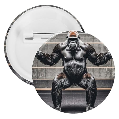 Gorillas in Fitness Gym Abzeichen Metall Runde Pins Leichte Brosche für Rucksack Mode Button Pins Abzeichen für Hemden, Jacken, Schalmantel, Unisex, 20PCS, Weißblech, Runde Metallnadeln von FHESDCW