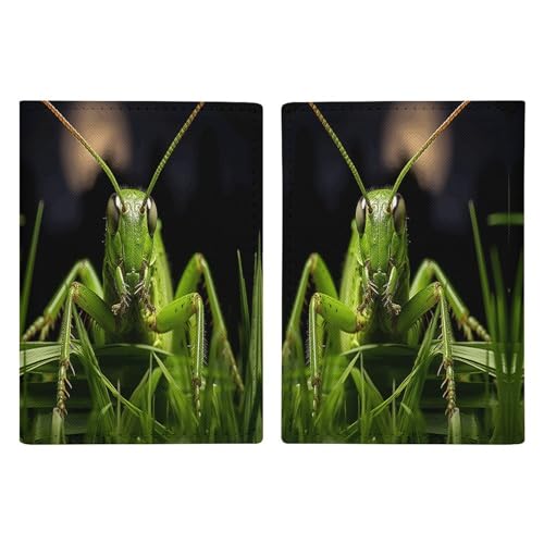 Grasshopper auf Grashopper auf Gras, Leder-Passhülle, minimalistische Reisepasshülle, Reisebrieftasche, Reisepassbuchhalter für Damen und Herren, Stil, 20,3 x 13,8 cm, Stil:, 20.3x13.8cm von FHESDCW