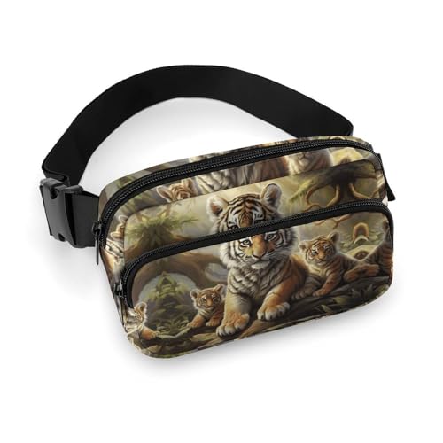 Gürteltasche für Herren und Damen, Motiv: Dschungel-Tigers, leichte Hüfttasche, voll bedruckt, mit verstellbarem Gurt, für Laufen, Wandern, Reisen, Stil, 20 x 13 cm, Stil:, 20x13cm von FHESDCW