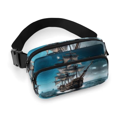 Gürteltasche für Herren und Damen, Piratenschiff, leichte Hüfttasche, voll bedruckt, mit verstellbarem Gurt, für Laufen, Wandern, Reisen, Stil, 20 x 13 cm, Stil:, 20x13cm von FHESDCW