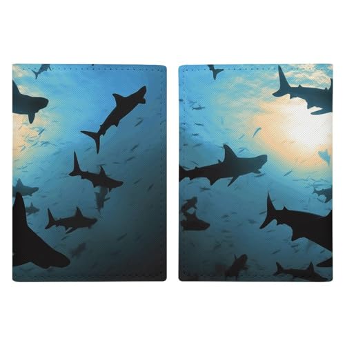 Hammerhead Sharks Reisepasshülle aus Leder, minimalistisch, Reisebrieftasche, Reisepassbuchhalter für Damen und Herren, Stil, 20,3 x 13,8 cm, Stil:, 20.3x13.8cm von FHESDCW