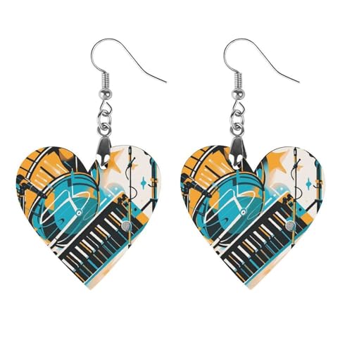 Handgezeichnete Musikinstrumente aus Holz für Damen, eleganter Vintage-Holzschmuck, leichte Ohrringe für Hochzeit, Party, alltägliches Schmuckgeschenk, Apricot shaped, Holz, Holz von FHESDCW