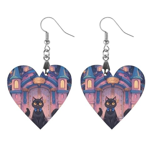 Holzohrringe mit Katze und magischem Schlosstor für Damen, eleganter Vintage-Holzschmuck, leichte Ohrringe für Hochzeit, Party, Alltagsschmuckgeschenk, Love, Holz, Holz Holzohrringe mit Katze und magischem Schlosstor für Damen, eleganter Vintage-Holzschmuck, leichte Ohrringe für Hochzeit, Party, Alltagsschmuckgeschenk, Love, Holz, Holz von FHESDCW