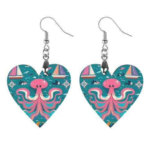 Marine Creatures for Navigation Wooden Earrings for Women, Vintage Elegant Wood Jewelry, Lightweight Earrings for Wedding, Party, Everyday Jewelry Gift, Love, Holz, Holz von FHESDCW