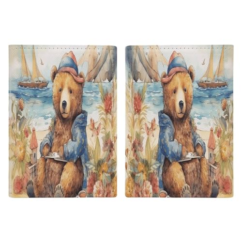 Reisepasshülle aus Leder, Motiv: Bär am Strand, minimalistische Reisepasshülle, Reisebrieftasche, Reisepassbuchhalter für Damen und Herren, Stil, 20,3 x 13,8 cm, Stil:, 20.3x13.8cm von FHESDCW