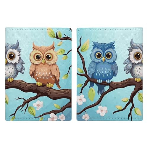 Reisepasshülle aus Leder, Motiv: Eulen auf einem Ast, minimalistisch, Reisebrieftasche, Reisepassbuchhalter für Damen und Herren, Stil, 20,3 x 13,8 cm, Stil:, 20.3x13.8cm von FHESDCW