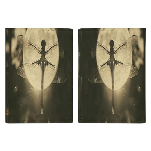 Reisepasshülle aus Leder, Motiv: Libelle und Mond, minimalistisch, Reisebrieftasche, Reisepassbuchhalter für Damen und Herren, Stil, 20,3 x 13,8 cm, Stil:, 20.3x13.8cm von FHESDCW