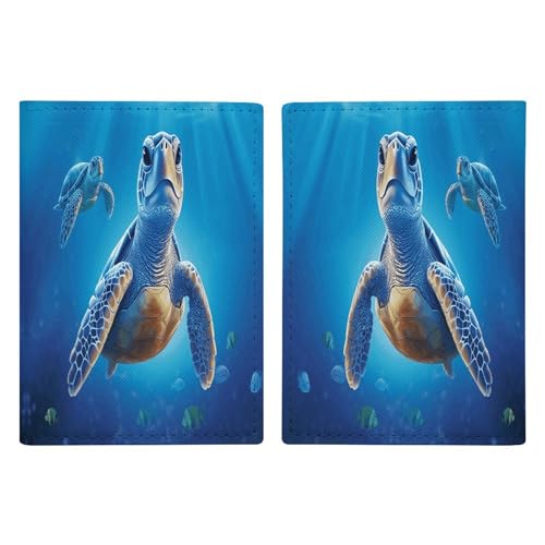 Reisepasshülle aus Leder, Motiv: Schildkröte in Blau, minimalistisch, Reisebrieftasche, Reisepassbuchhalter für Damen und Herren, Stil, 20,3 x 13,8 cm, Stil:, 20.3x13.8cm von FHESDCW