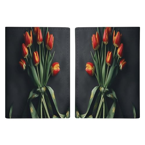 Reisepasshülle aus Leder, Motiv: Tulpen mit Schleifen, minimalistisch, Reisebrieftasche, Reisepassbuchhalter für Damen und Herren, Stil, 20,3 x 13,8 cm, Stil:, 20.3x13.8cm von FHESDCW