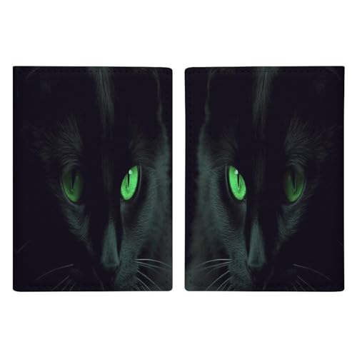 Reisepasshülle aus Leder, Motiv: schwarze Katze, grüne Augen, minimalistische Reisepasshülle, Reisebrieftasche, Reisepassbuchhalter für Damen und Herren, Stil, 20,3 x 13,8 cm, Stil:, 20.3x13.8cm von FHESDCW
