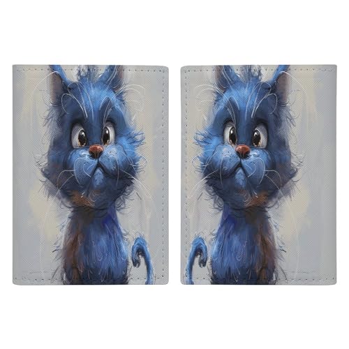 Reisepasshülle aus Leder mit Cartoon-Motiv, Motiv: blaue Katze, minimalistisch, Reisebrieftasche, Reisepassbuchhalter für Damen und Herren, Stil, 20,3 x 13,8 cm, Stil:, 20.3x13.8cm von FHESDCW