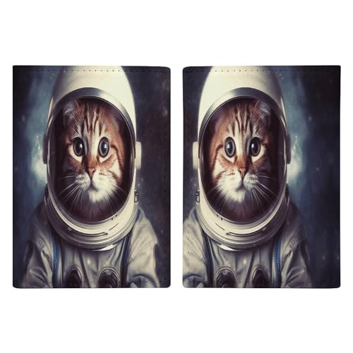 Reisepasshülle aus Leder mit Tier- und Katzen-Astronautenmotiv, minimalistisch, Reisebrieftasche, Reisepassbuchhalter für Damen und Herren, Stil, 20,3 x 13,8 cm, Stil:, 20.3x13.8cm von FHESDCW