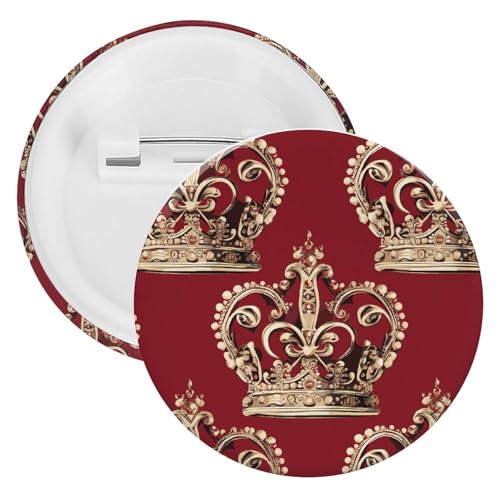 Rote Krone Abzeichen Metall Runde Pins Leichte Brosche für Rucksack Mode Button Pins Abzeichen für Hemden Jacken Schal Mantel Unisex, 5 Stück, Weißblech, Runde Metallnadeln von FHESDCW